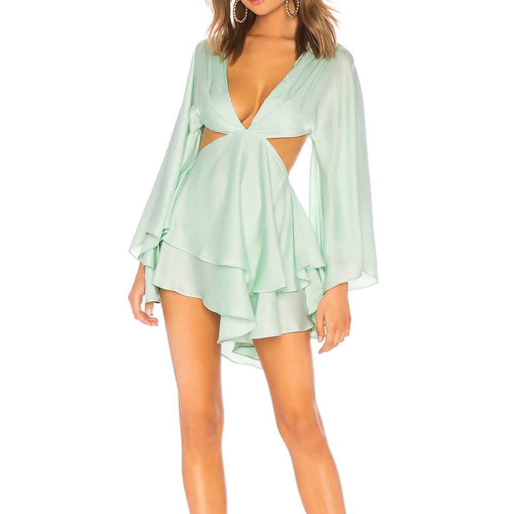 Light Mint Cutout Long Sleeve Mini Dress